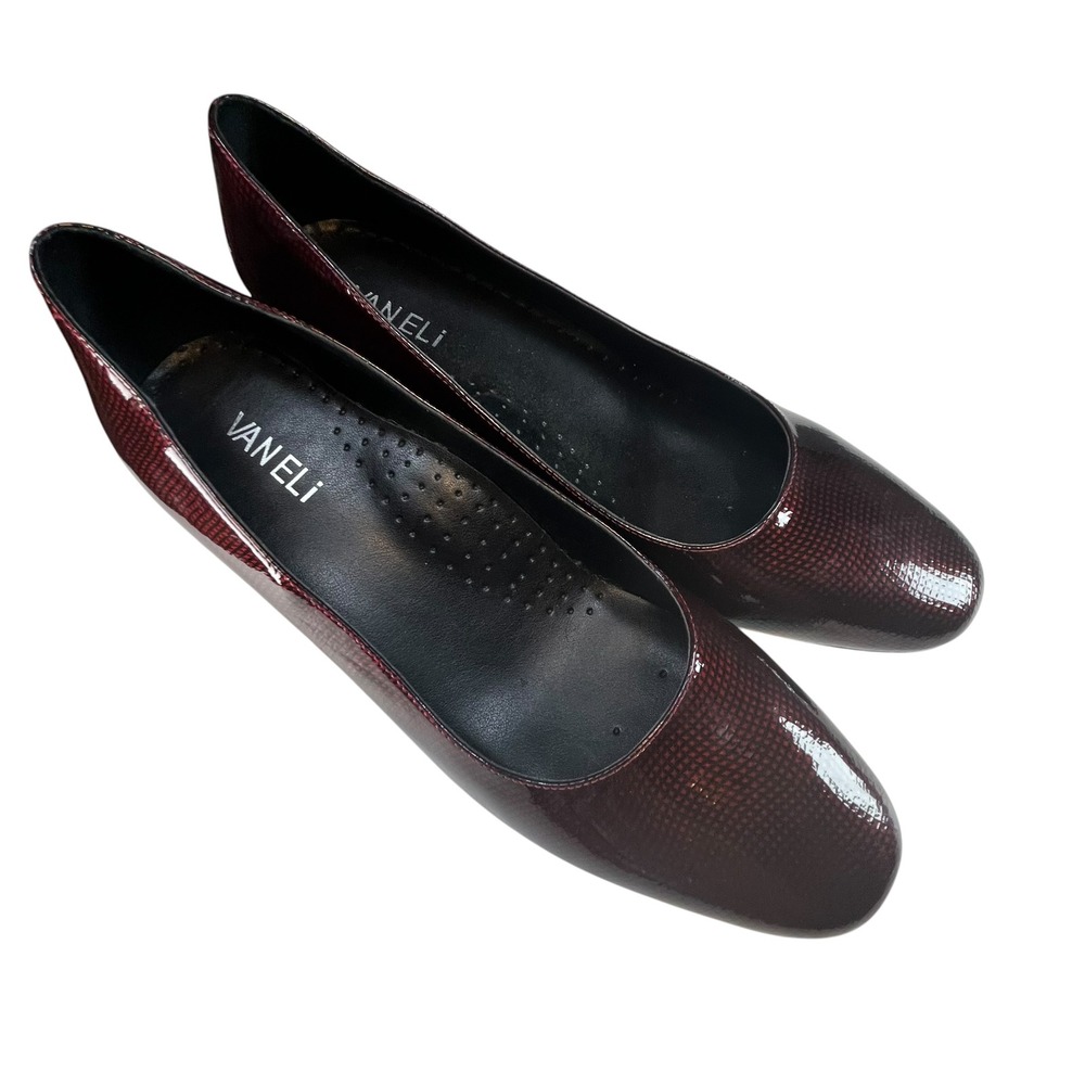 Vaneli Burgundy Patent Leather Block Heel Pumps Square Toe Womens 9‎